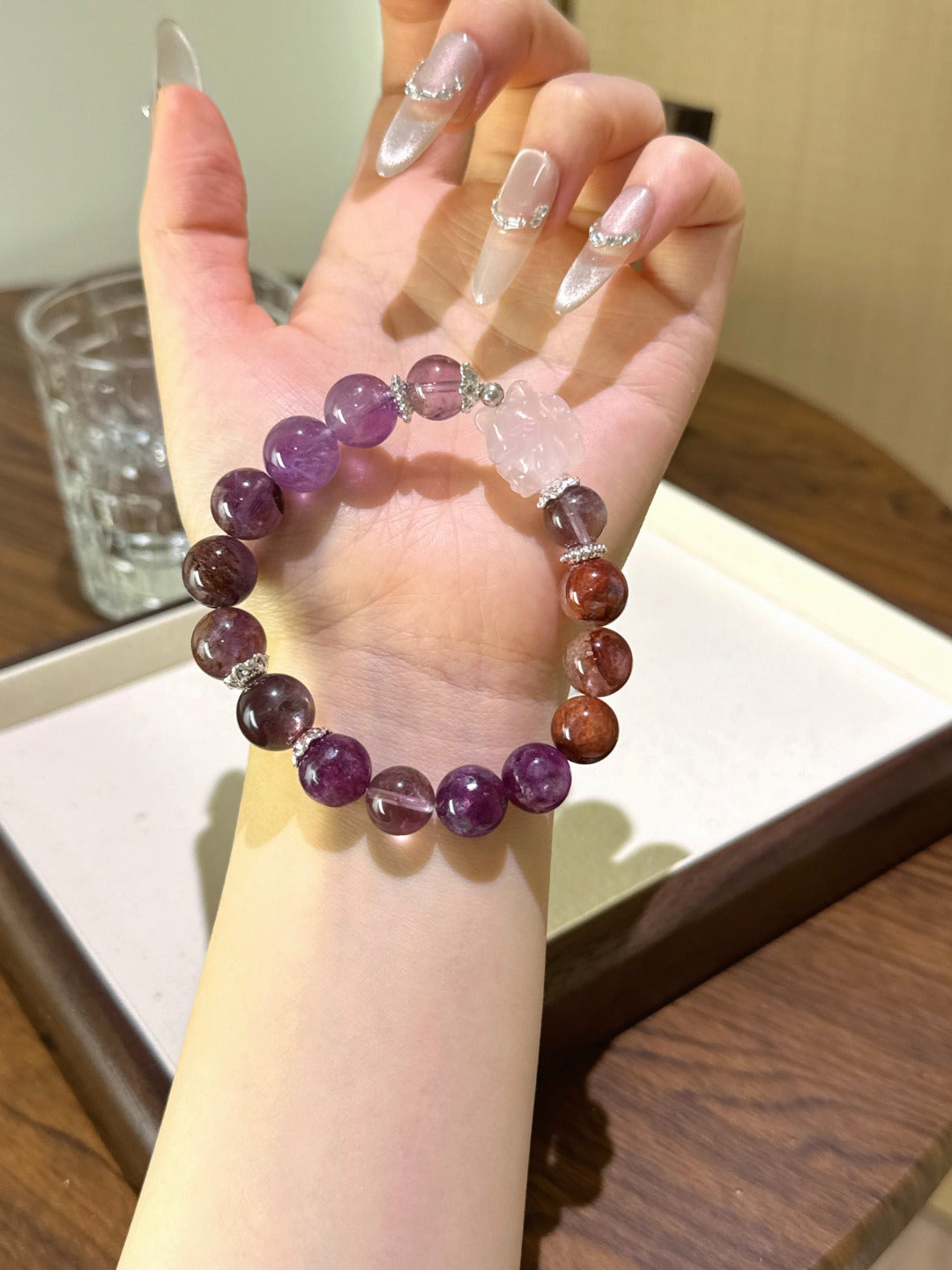 ▫️▪️ Purple multi-treasure pink crystal nine-tailed fox bracelet